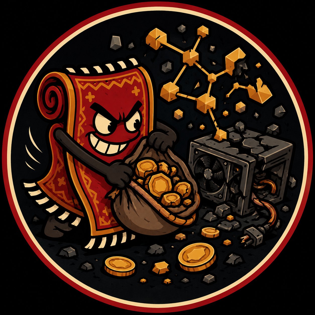 The character escaping with a bag of gold coins